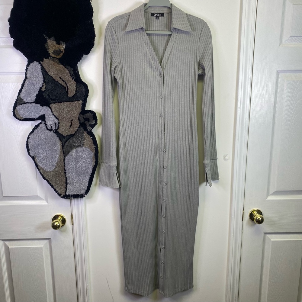 CAPSULE Ribbed Button-Front Maxi Dress.
